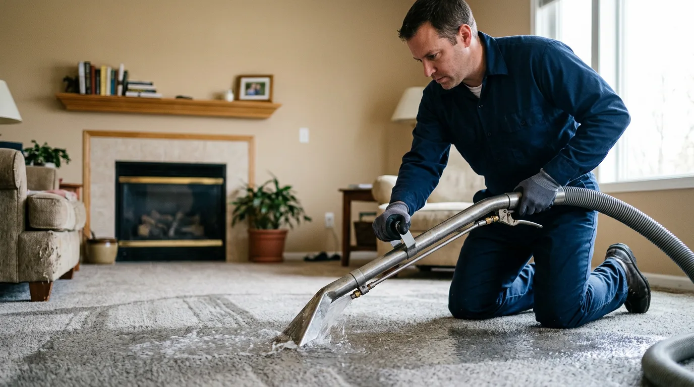 Water damage restoration technician working near Oakham, MA